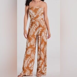 Windsor Tan and White Leaf Print Jumpsuit